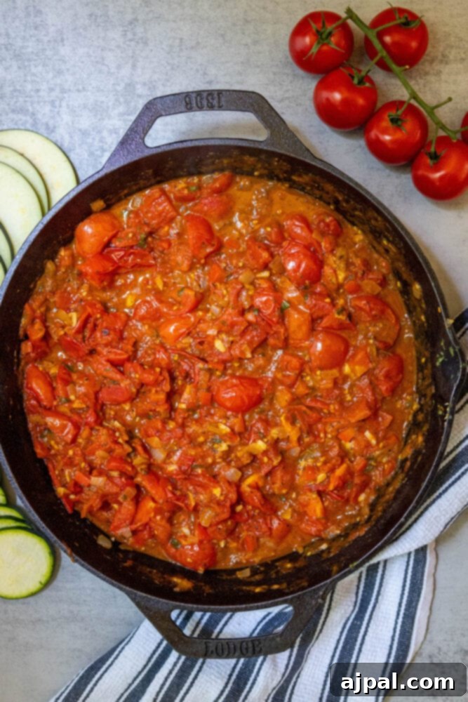 sautéed tomatoes and herbs in a pan