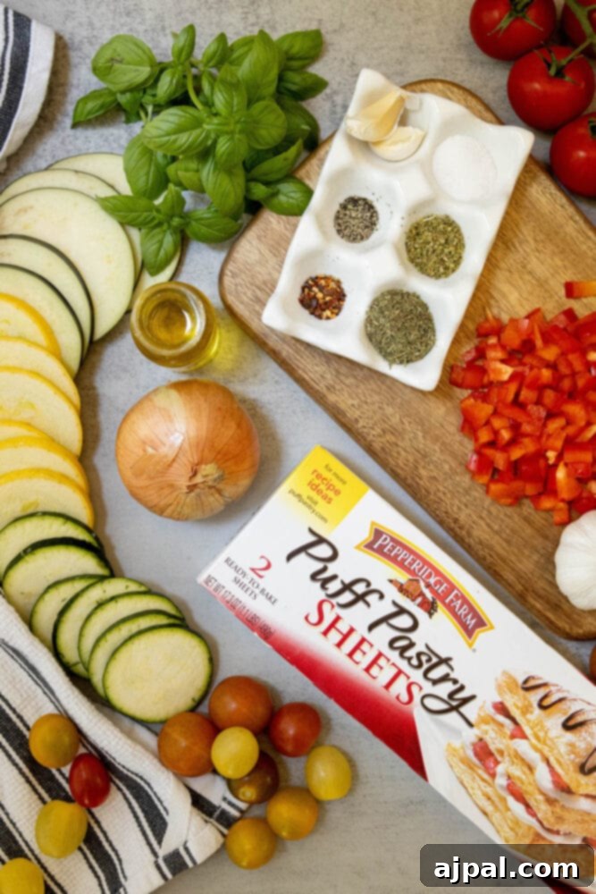 Ratatouille Tartlets 5 ratatouille tarts ingredients on a table