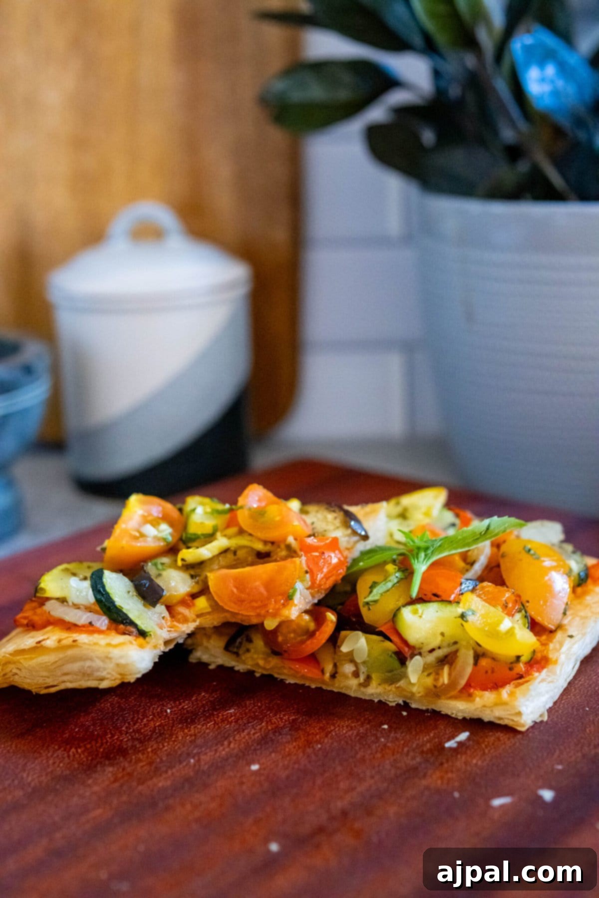 Ratatouille Tartlets 10 baked tarts with ratatouille on top on a table