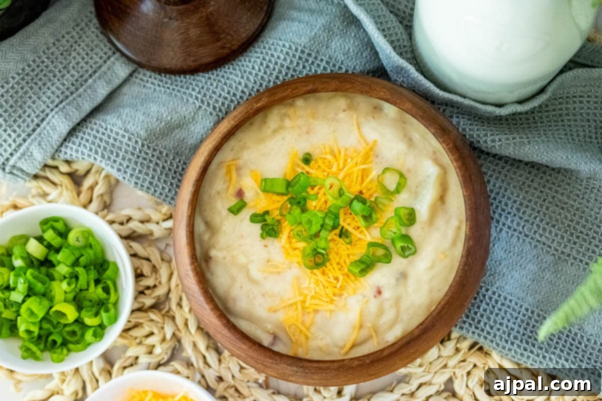 Creamy Slow Cooker Loaded Baked Potato Soup 3 Rich and creamy homemade potato soup topped with shredded cheese and fresh green onions