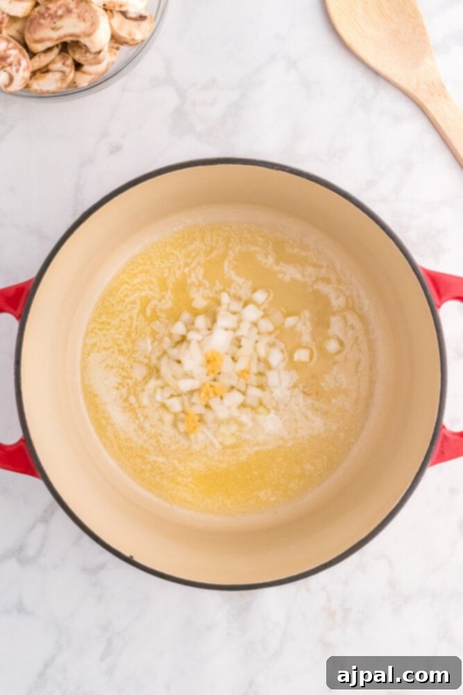 aromatics and butter in a dutch oven 