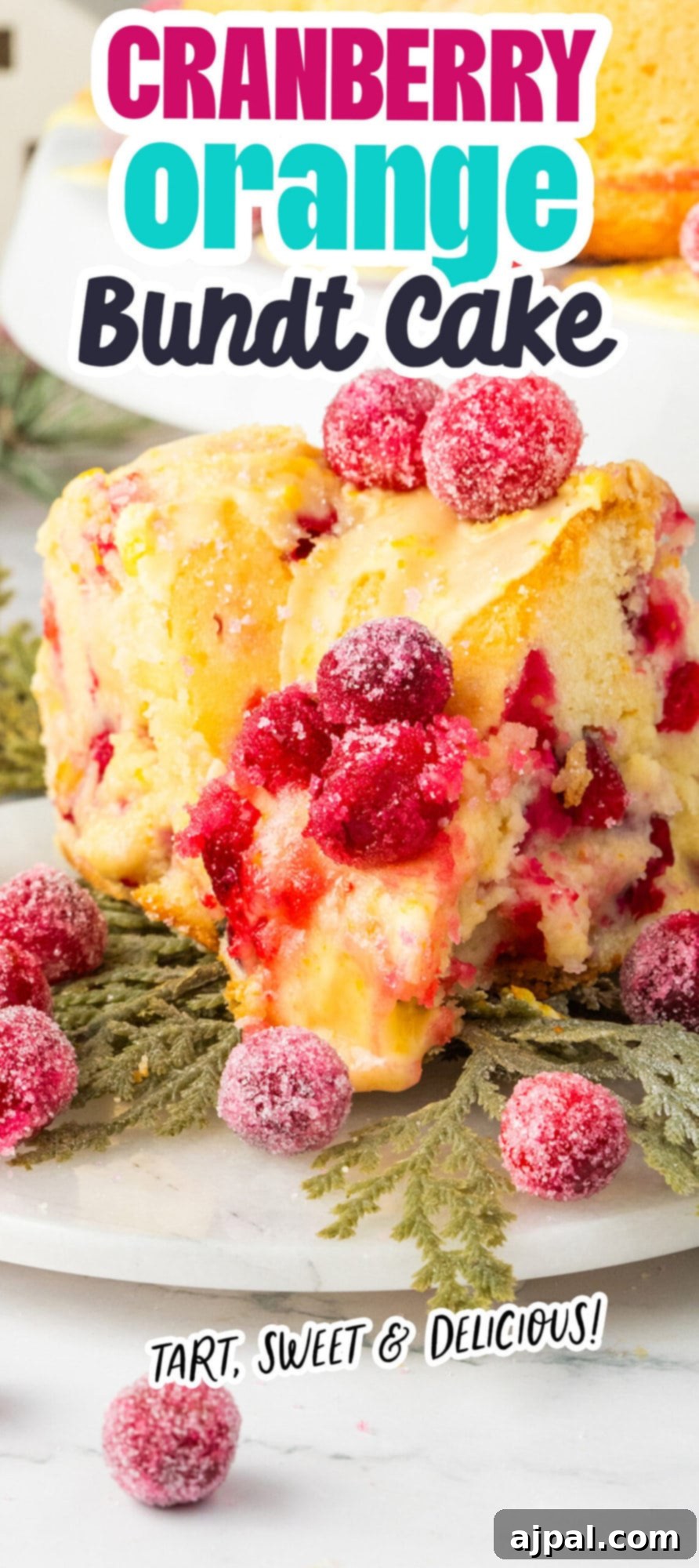Bright Cranberry Orange Bundt Cake 17 A vibrant slice of cranberry orange bundt cake, showcasing its moist texture and rich flavors, on a plate ready for serving.