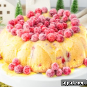 Bright Cranberry Orange Bundt Cake 18 A cranberry orange bundt cake on a white plate, beautifully glazed and garnished.