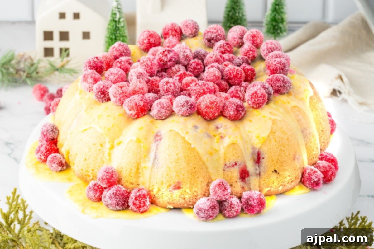 Bright Cranberry Orange Bundt Cake 4 A beautifully presented cranberry orange bundt cake on a pristine white plate, showcasing its vibrant color and elegant shape.
