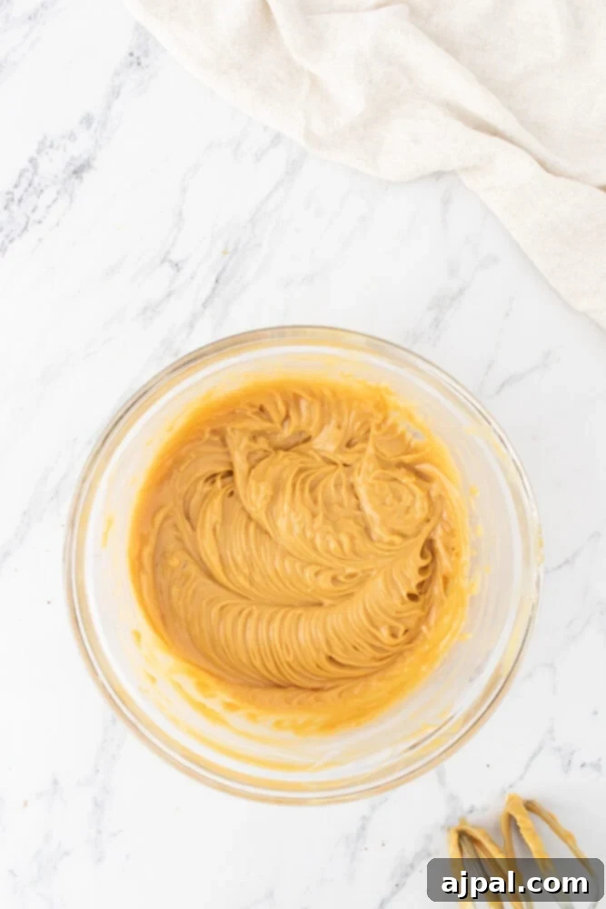 peanut butter frosting whipped in a bowl