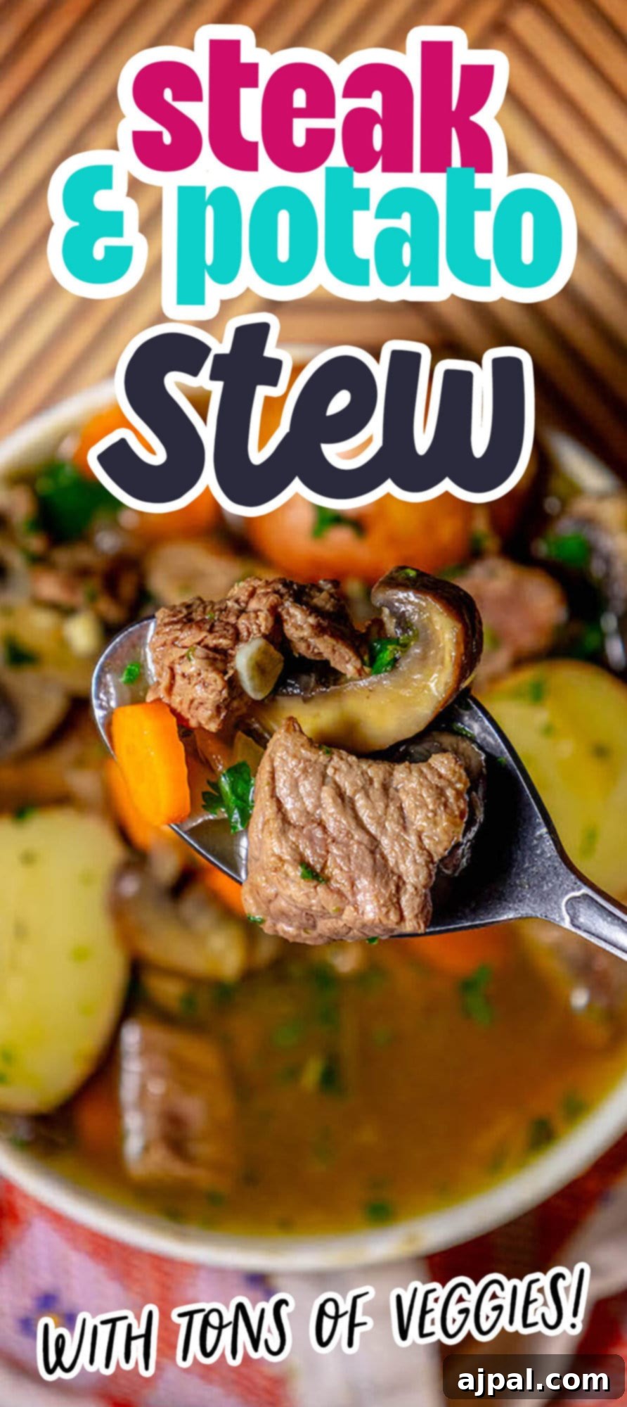 Hearty Beef and Potato Beer Stew 17 A bowl of rich, hearty steak and potato stew infused with IPA beer.