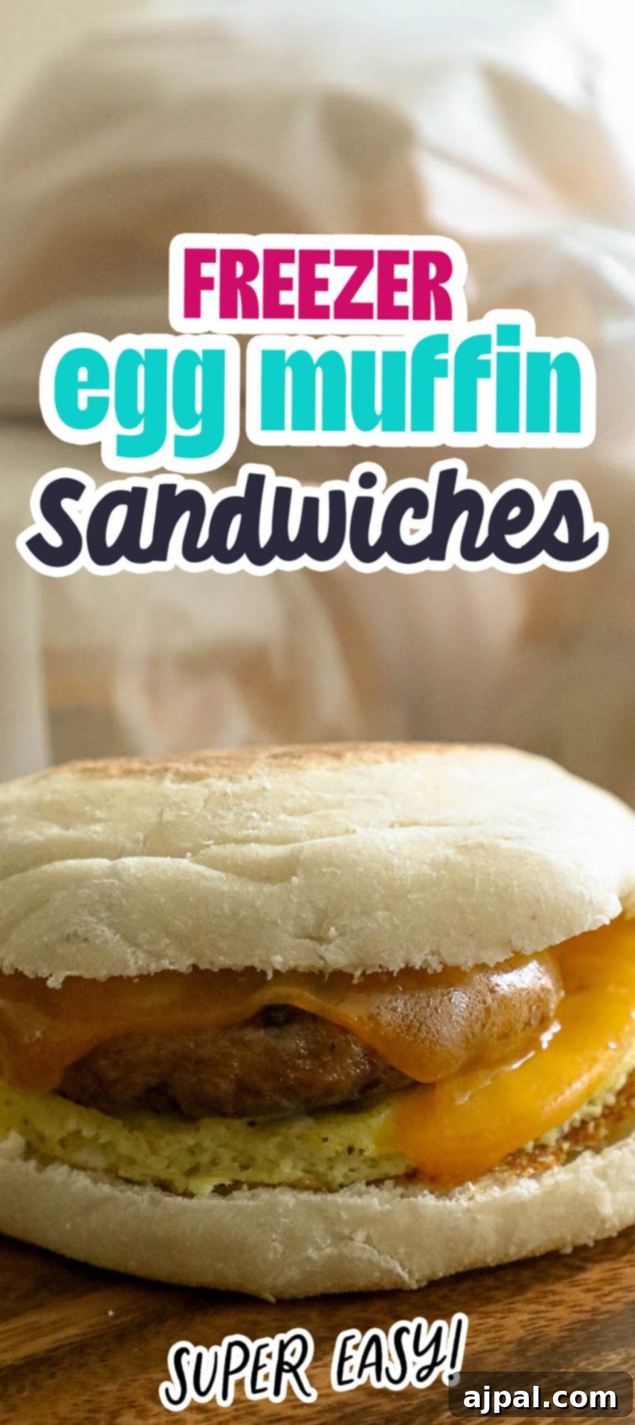 Grab-and-Go Egg Muffin Sandwiches 15 A final close-up of a hearty freezer egg muffin sandwich, showing off its delicious layers and toasted English muffin, signifying a complete and ready-to-eat breakfast.