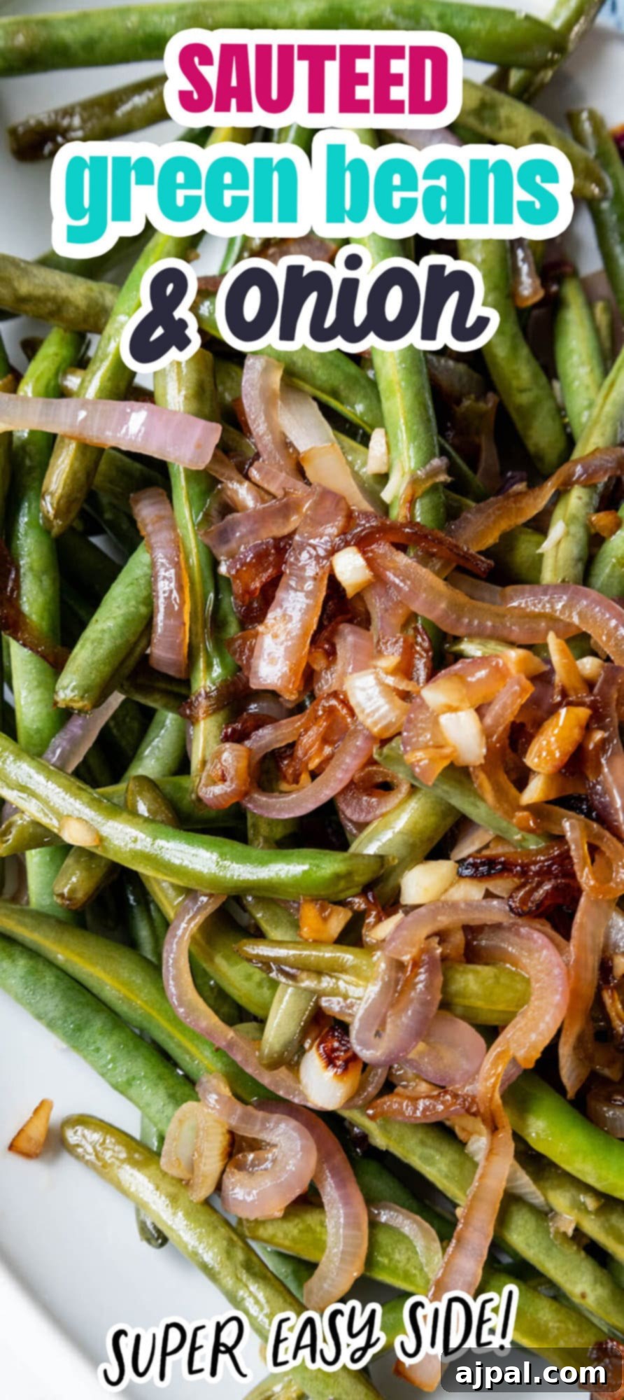 A plate of sautéed green beans and red onion.