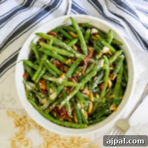 Green bean salad with cheesy sun-dried tomato.