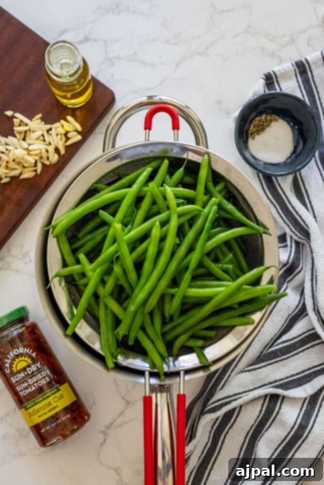 Sun-Dried Tomato & Parmesan Green Beans 5 Cheesy baked green beans on a counter.