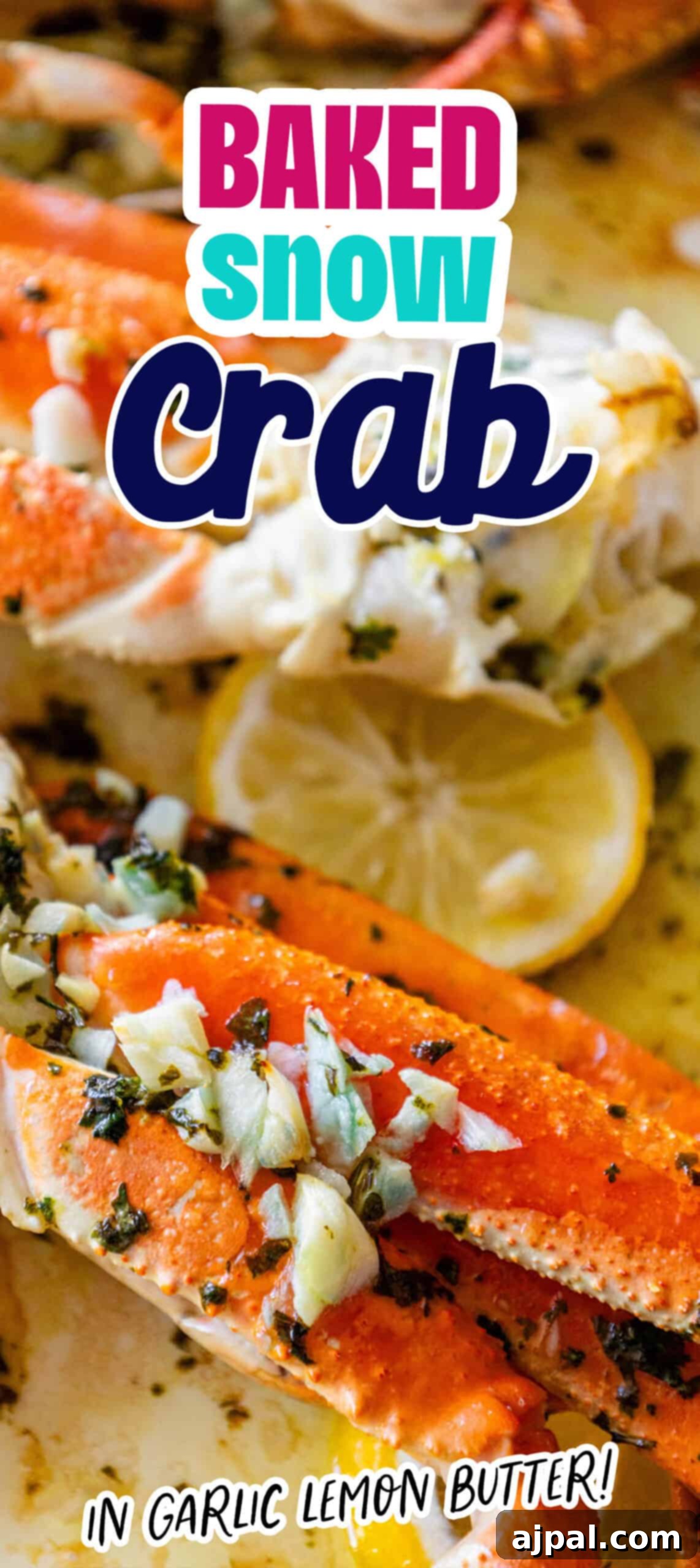 Roasted snow crab in garlic lemon butter.