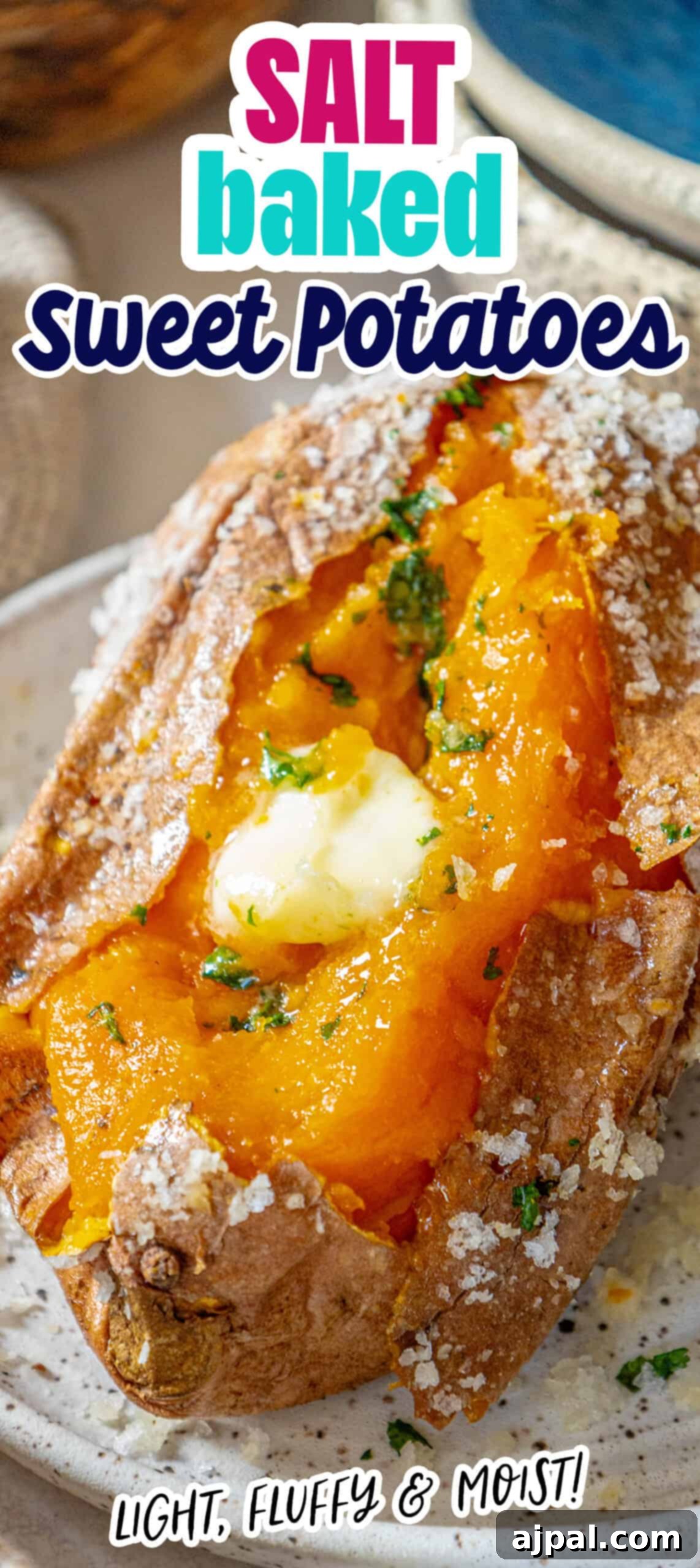 Salt baked sweet potatoes on a plate.