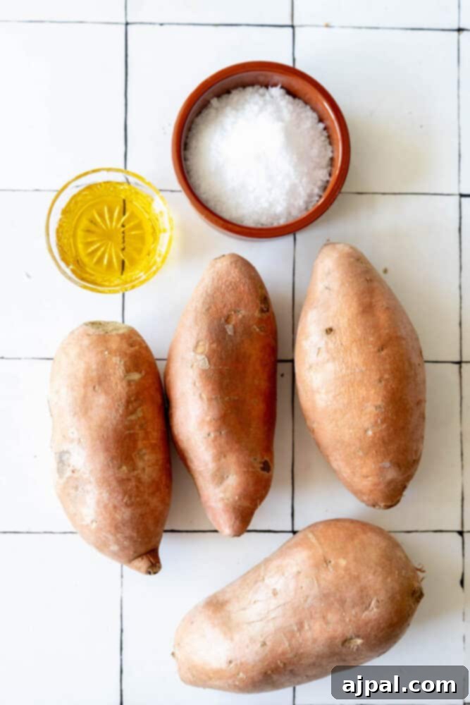 Salted sweet potato on a tiled floor.