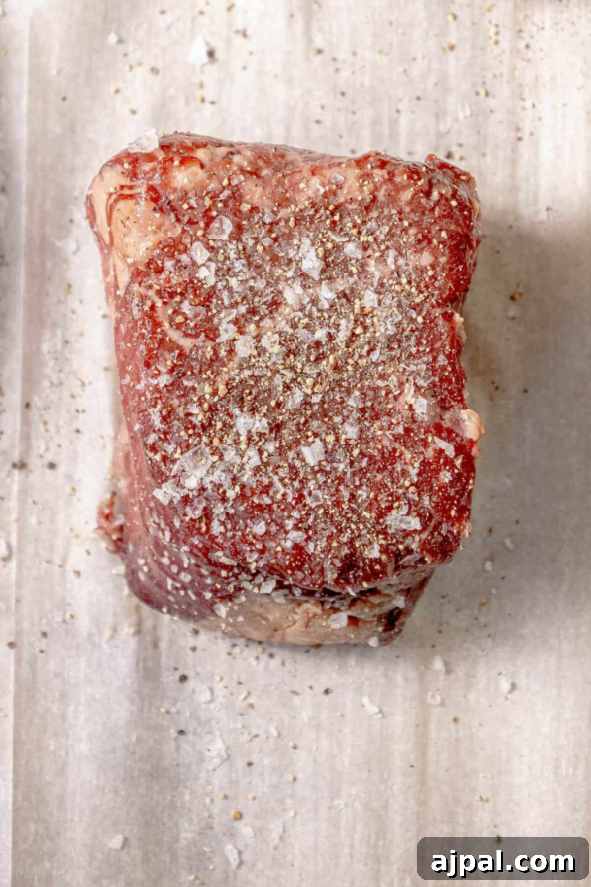 Perfectly Reverse Seared Filet Mignon 7 A Reverse Sear Filet Mignon is sitting on top of a piece of paper.