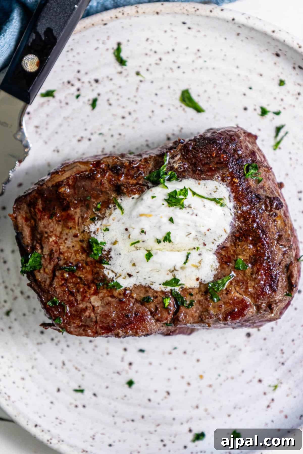 Perfectly Reverse Seared Filet Mignon 10 A reverse sear filet mignon on a plate.