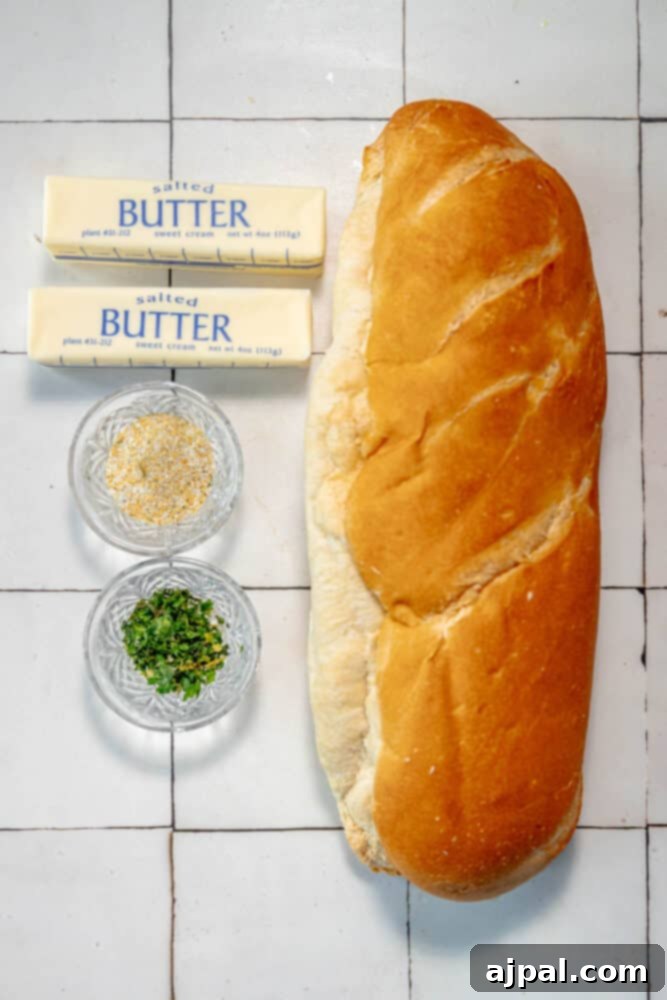 Easy Garlic Bread on a tiled floor.