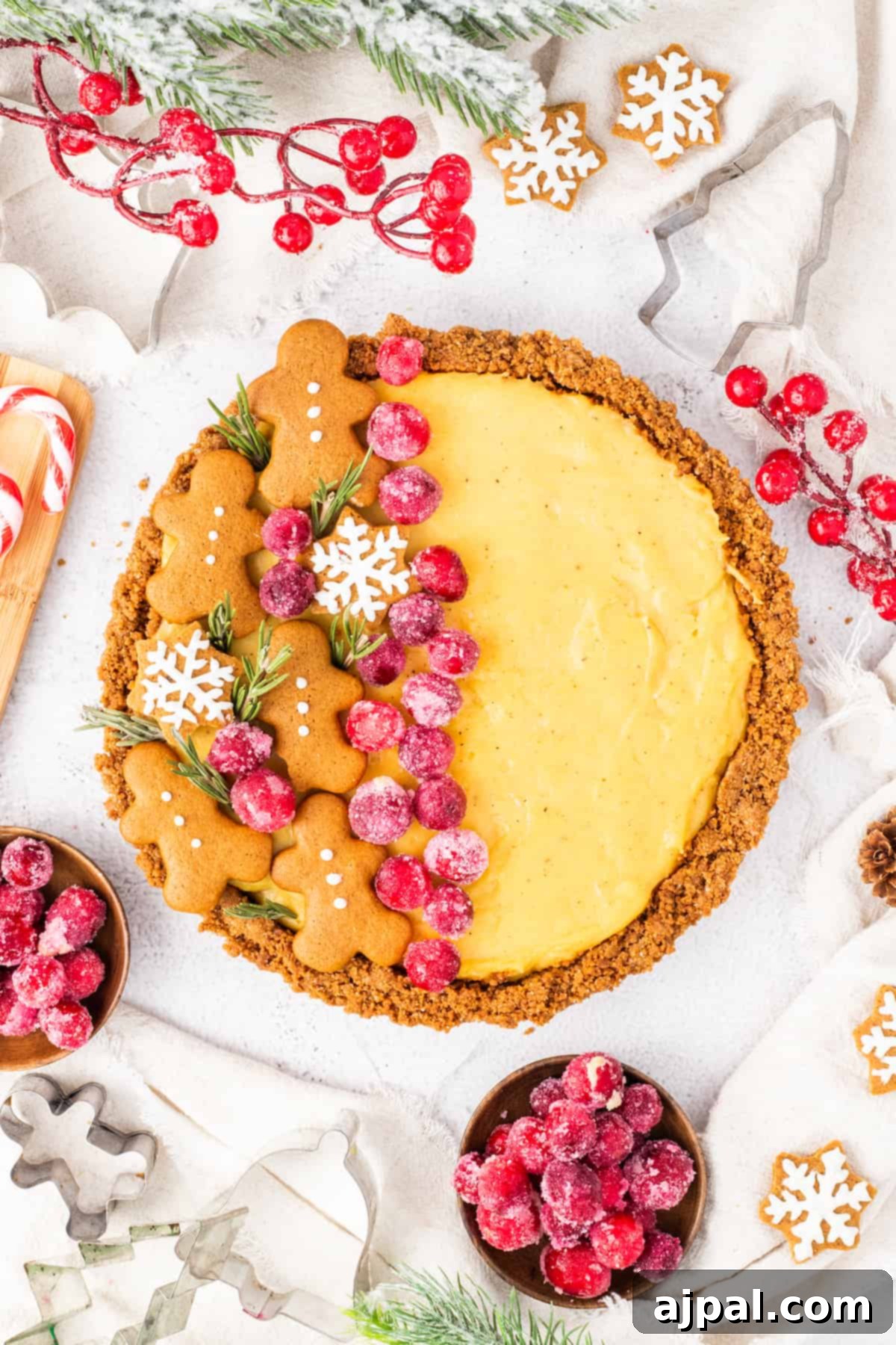 Festive Eggnog Tart 2 Gingerbread pie with cranberries.