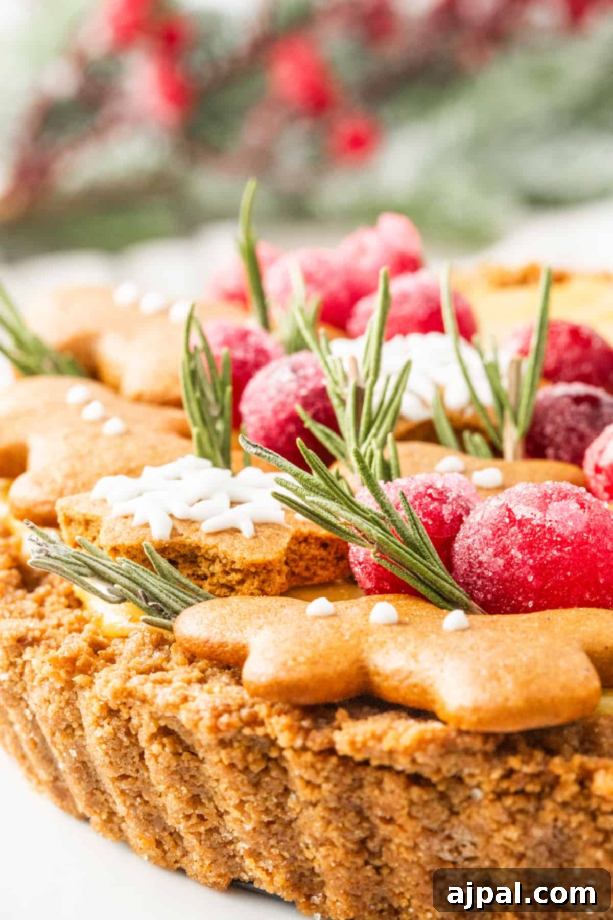 Festive Eggnog Tart 3 Keywords: Gingerbread Tart, Cranberries