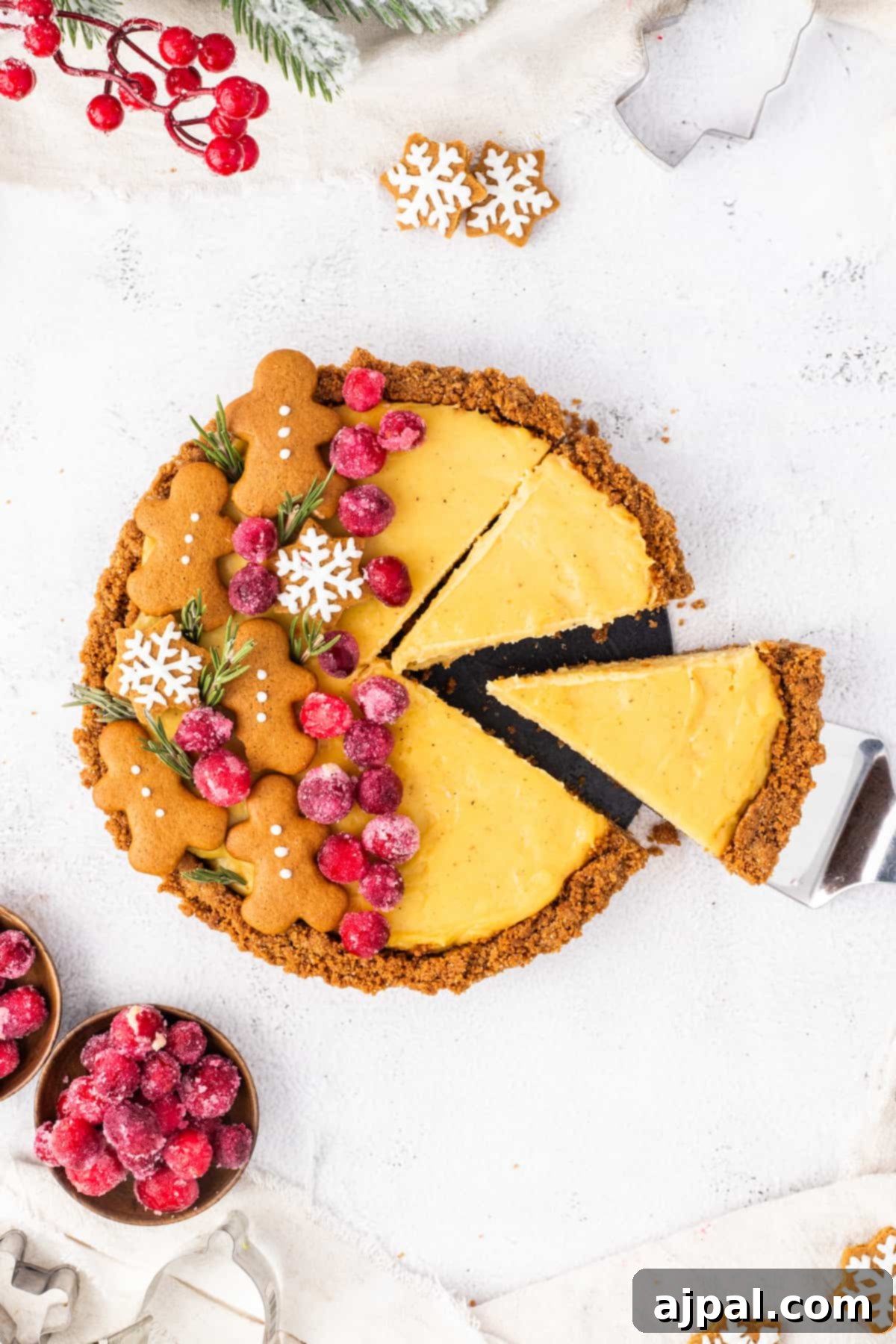 Festive Eggnog Tart 4 A gingerbread pie with a slice taken out of it, transformed into an Eggnog Tart.