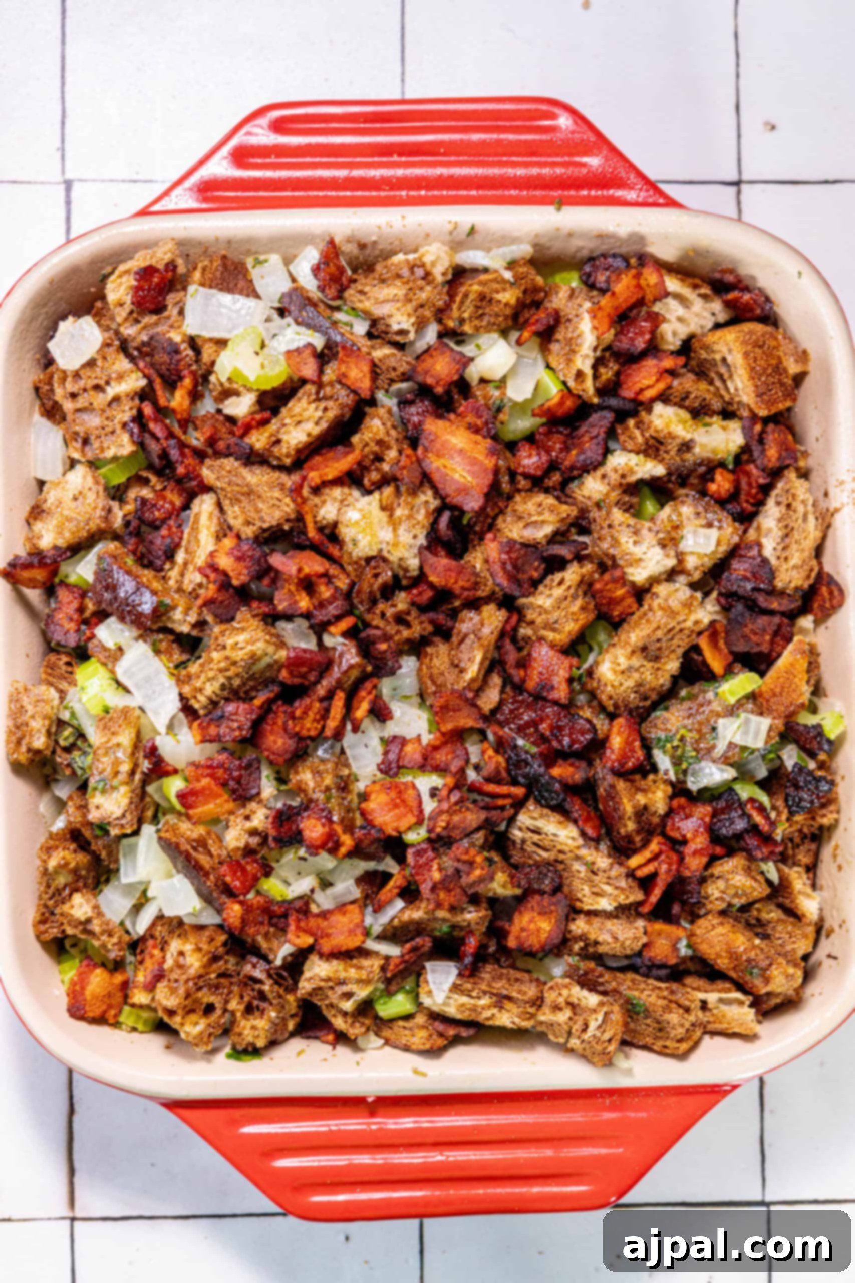Hearty Bacon Rye Stuffing 8 A bacon casserole with onions.