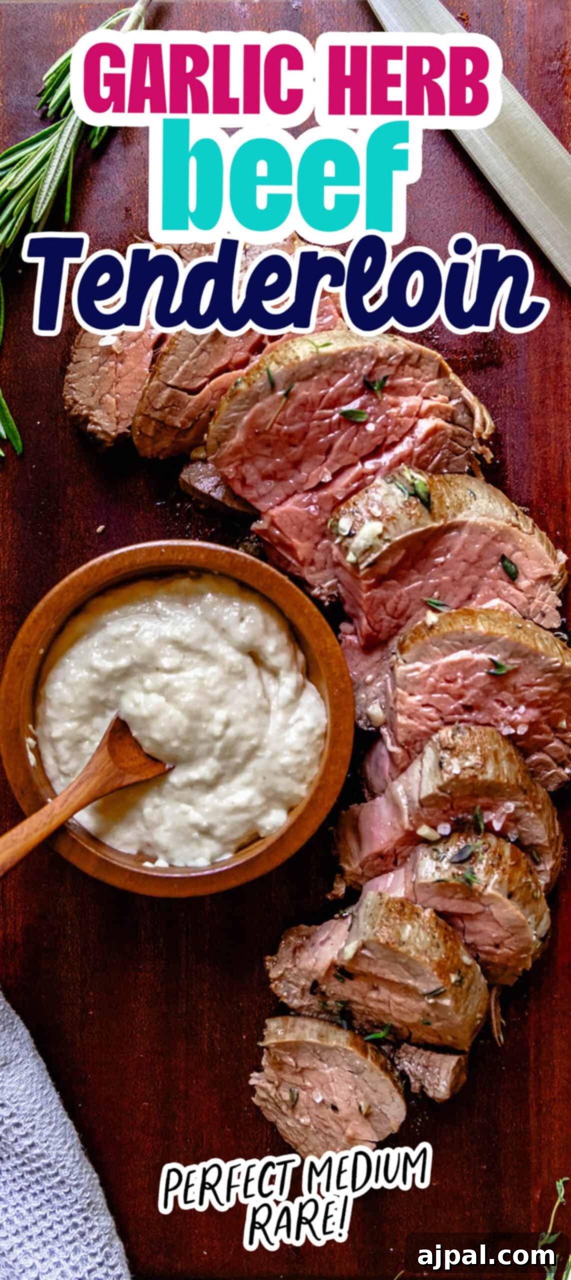 Garlic herb beef tenderloin is a delectable dish that combines the flavors of garlic and herbs with succulent beef tenderloin, beautifully plated.