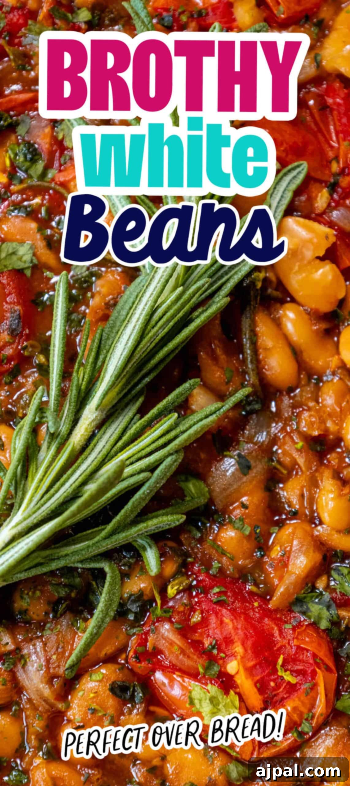 Herbed white beans perfectly spooned over toasted bread, ready to be enjoyed.