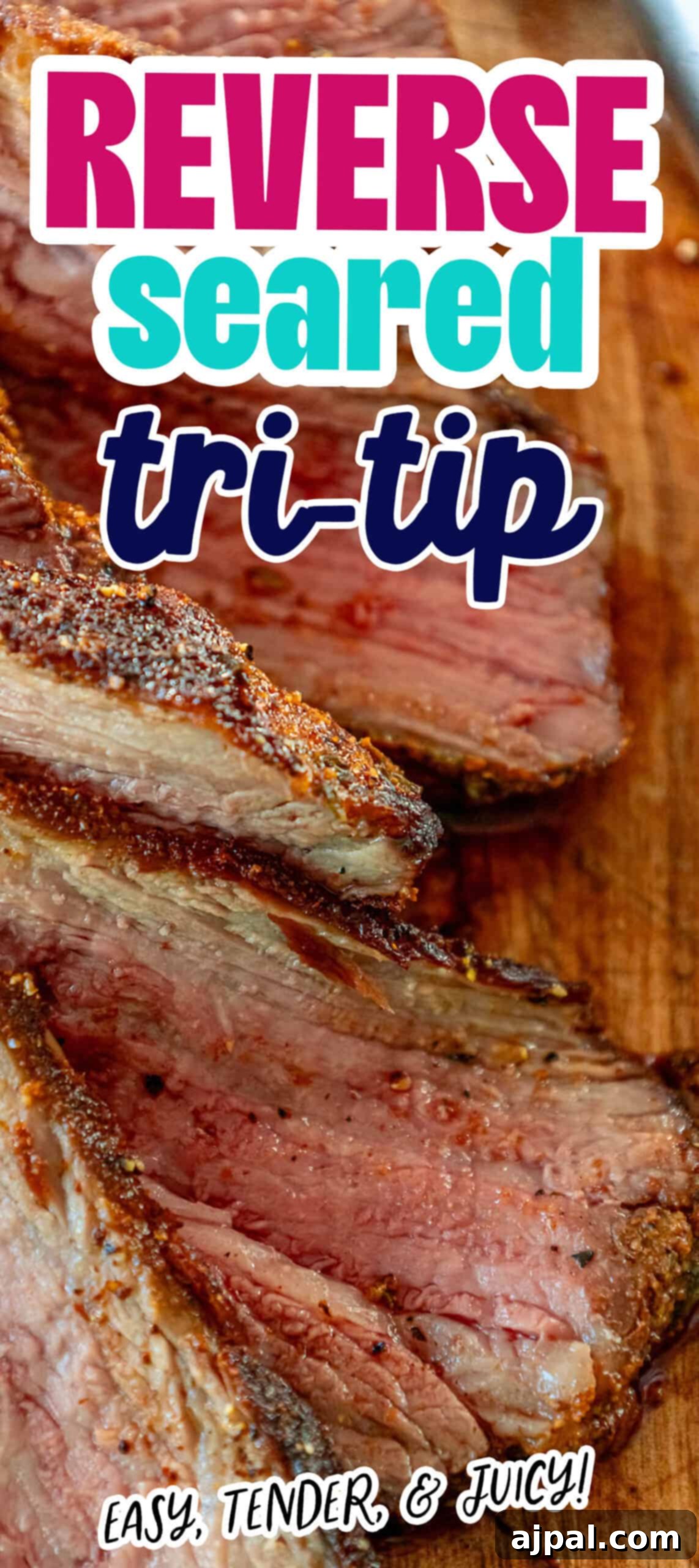 A picture of a reverse seared tri tip steak.