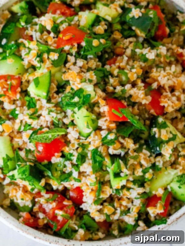 An easy tabbouleh salad made with tomatoes and cucumbers