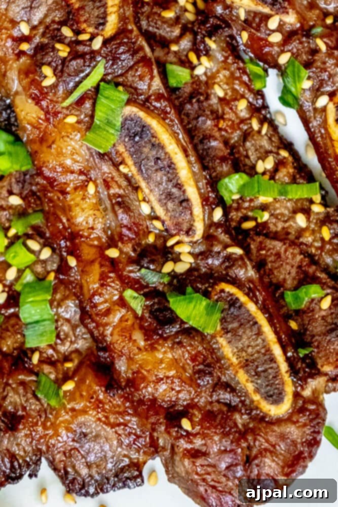 Authentic Korean Galbi Flanken Ribs 9 Korean grilled beef ribs with sesame seeds.