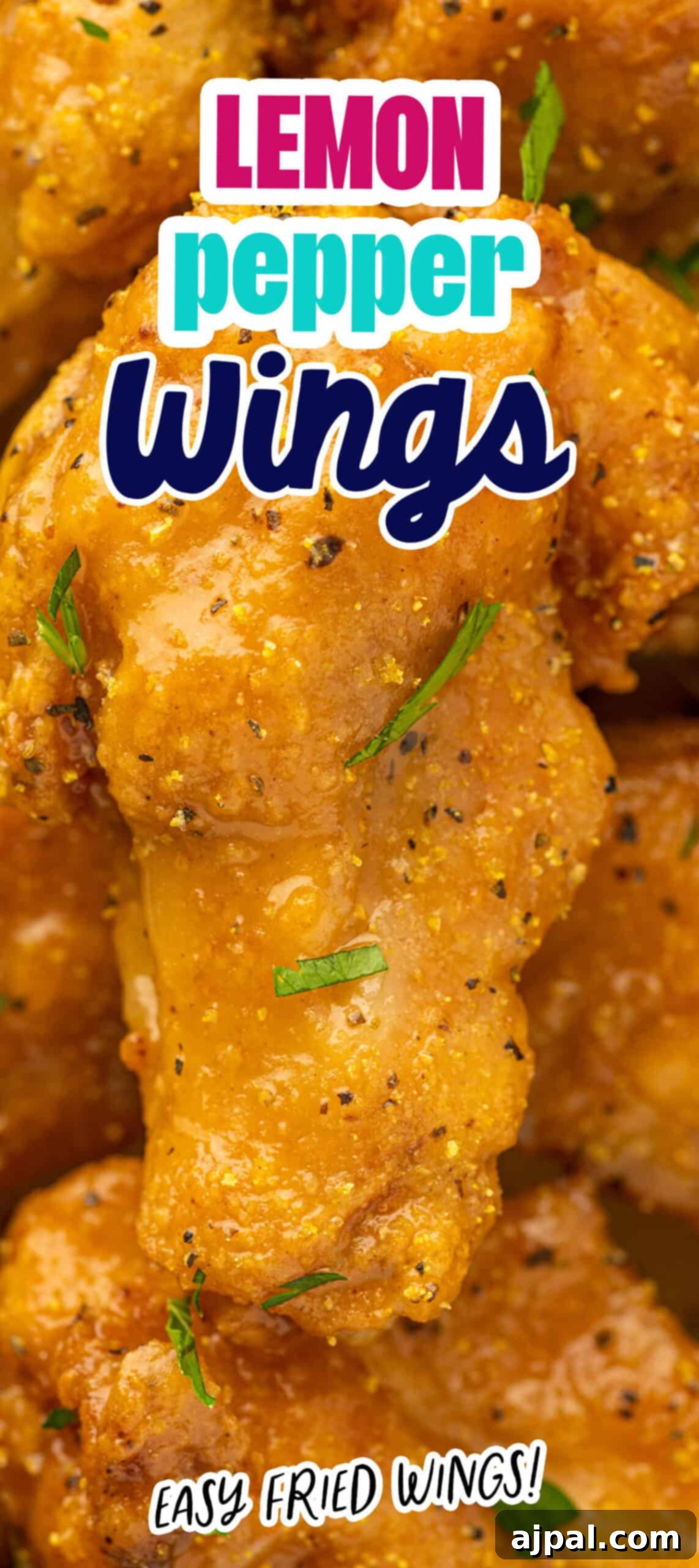 Easy fried lemon pepper chicken wings, presented vertically for a dynamic view.