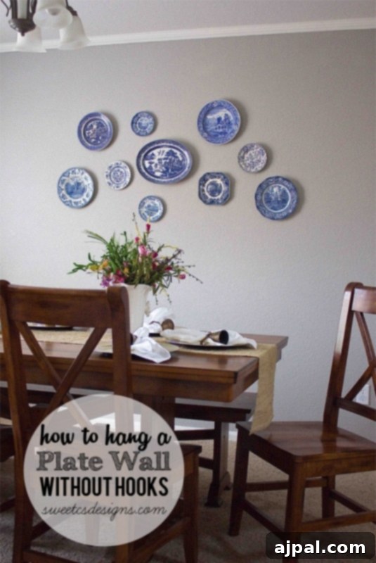 Seamless Plate Wall Art 3 A step-by-step visual guide demonstrating how to activate and apply an English plate disc to the back of a decorative plate, ensuring a secure and invisible hanging solution for your plate wall.