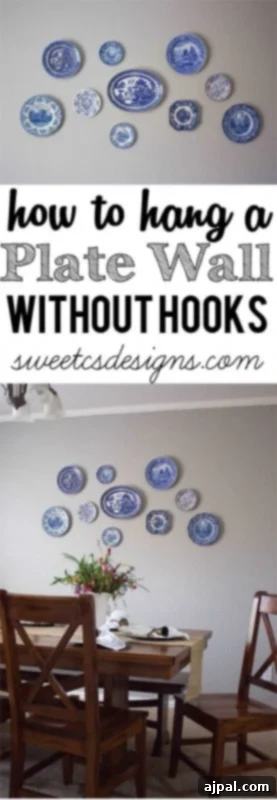 Seamless Plate Wall Art 4 A stunning plate wall showcasing a variety of decorative plates in a cohesive arrangement, artfully displayed without any visible hanging hardware, highlighting a seamless and sophisticated home decor idea with elegant ceramics.