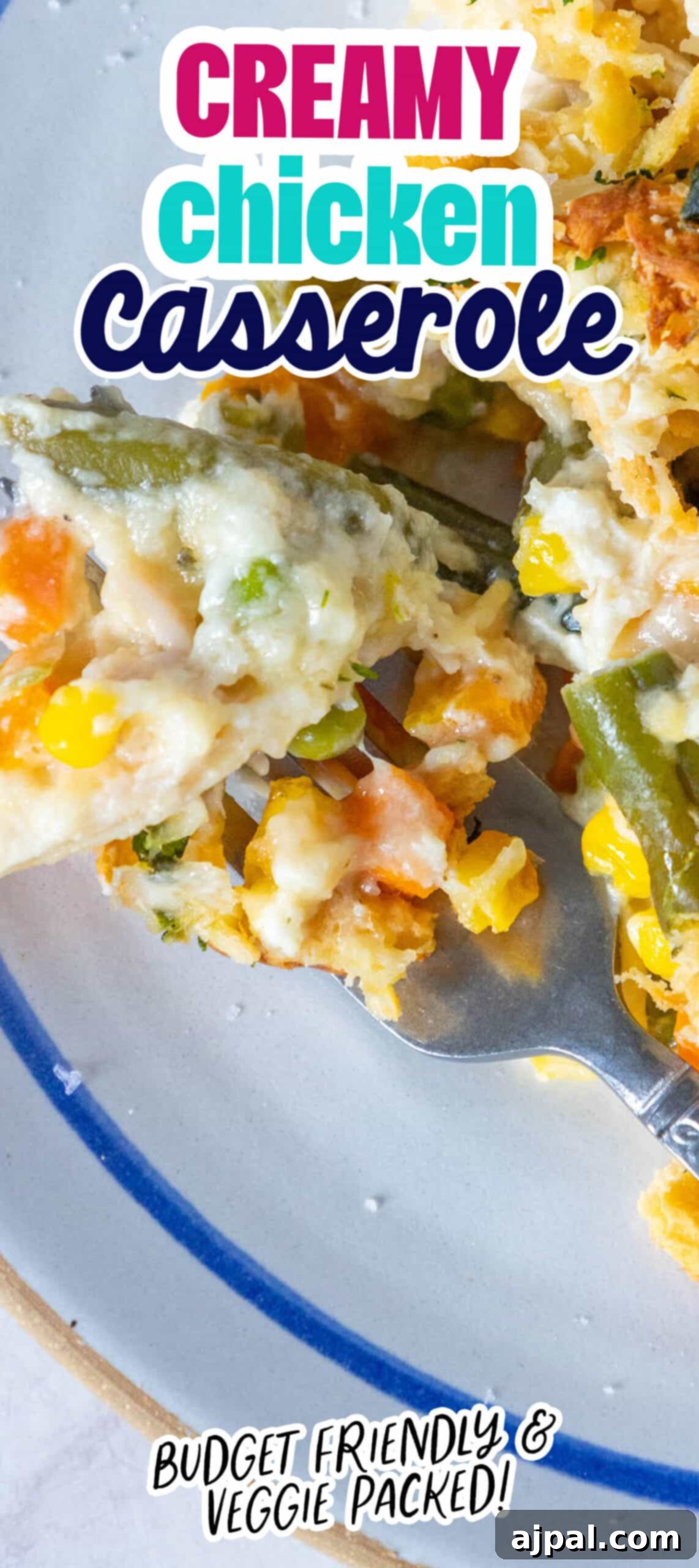 Creamy chicken casserole on a plate.