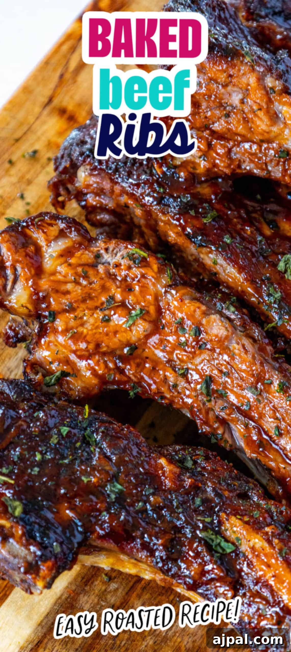 Perfectly roasted beef ribs just removed from the oven, resting on a cutting board, emitting delicious steam and aroma.