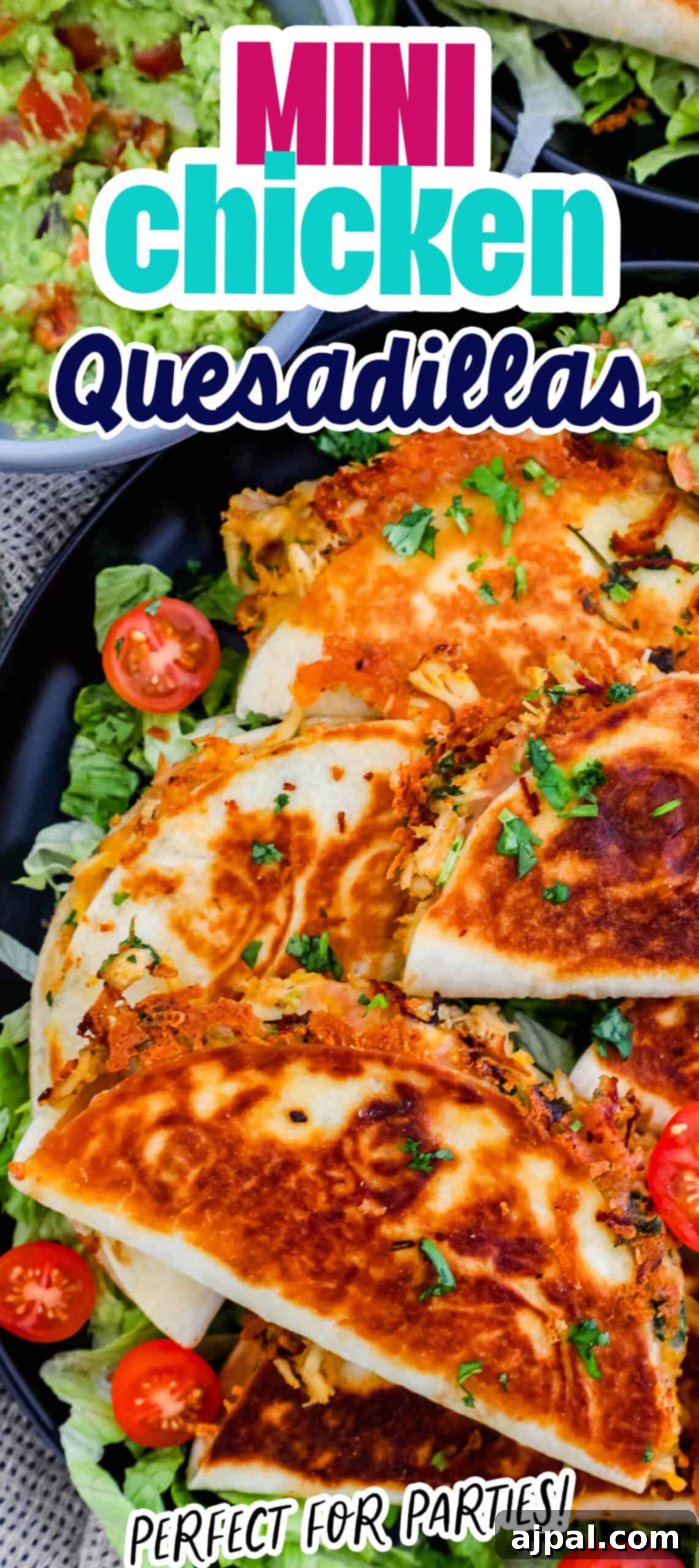 Mini chicken quesadillas on a plate.