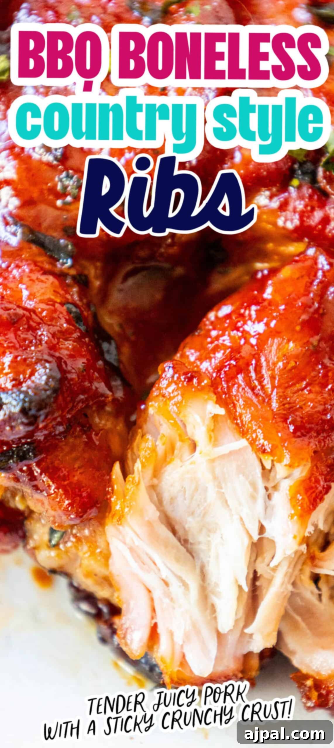 Baked BBQ boneless country style ribs.