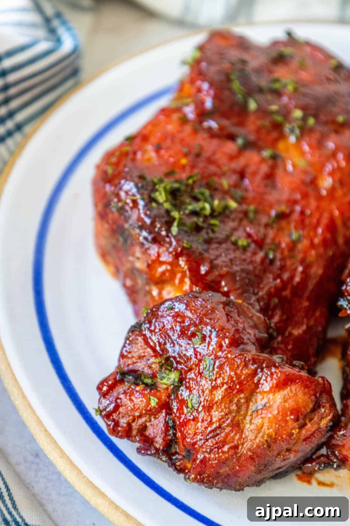 BBQ boneless country-style pork ribs on a plate.