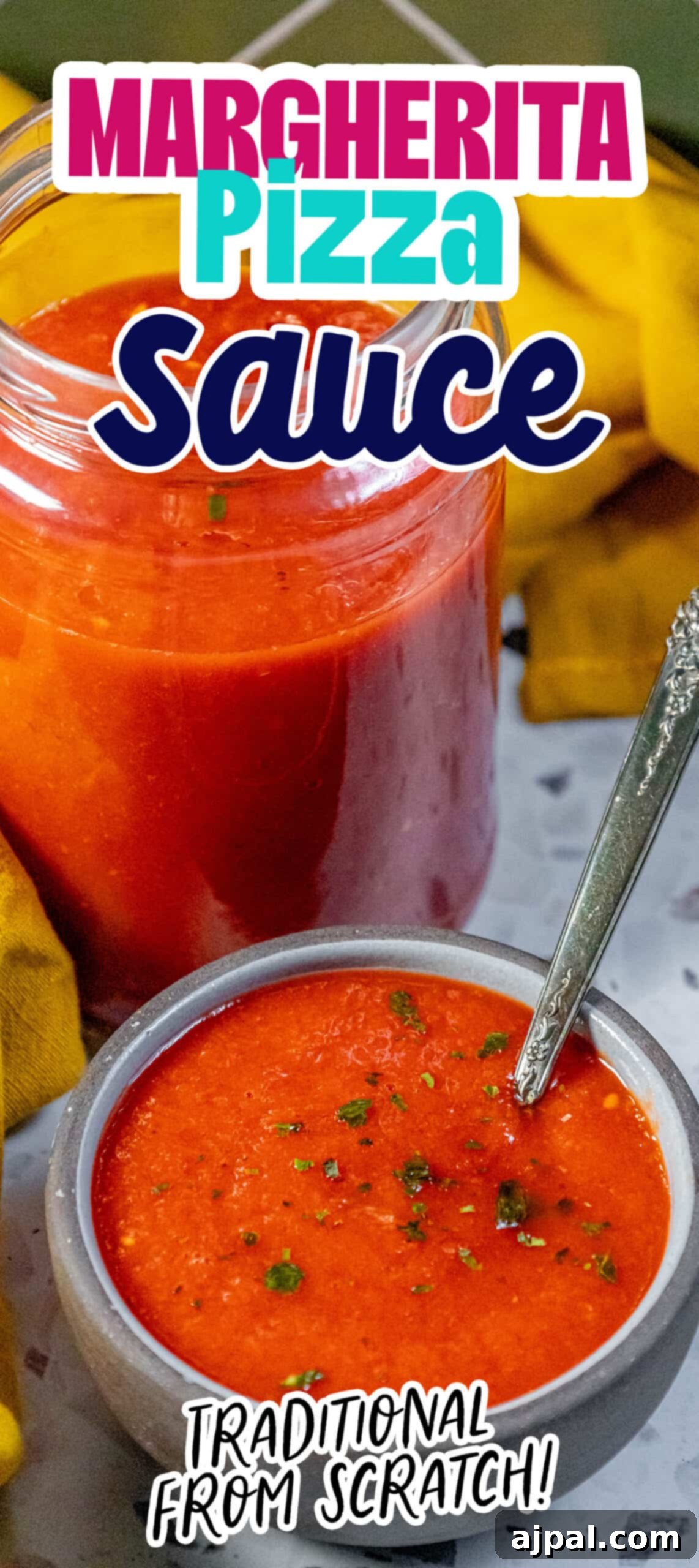 Homemade Margherita Pizza Sauce Recipe A pristine, freshly prepared Margherita pizza sauce, showcasing its homemade quality and vibrant color.
