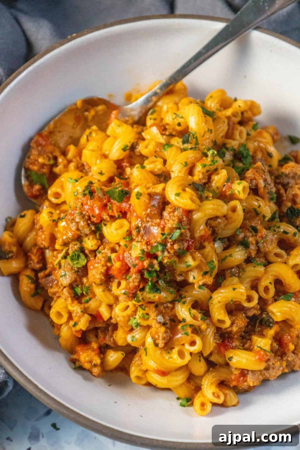 Homestyle American Goulash 3 An American recipe for a flavorful bowl of pasta with meat and tomato sauce.