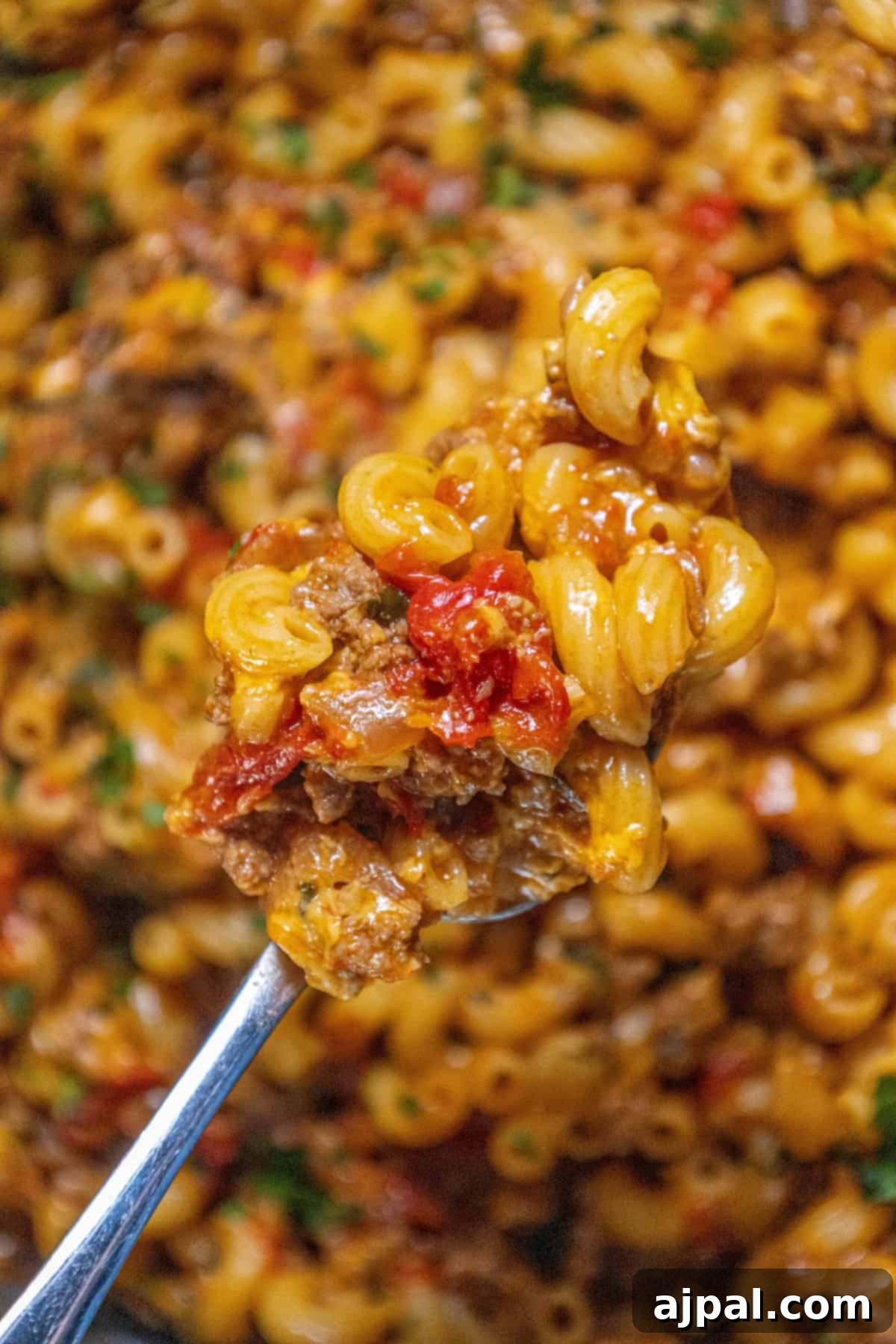Homestyle American Goulash 8 An American Goulash Recipe with macaroni, meat, and tomatoes.