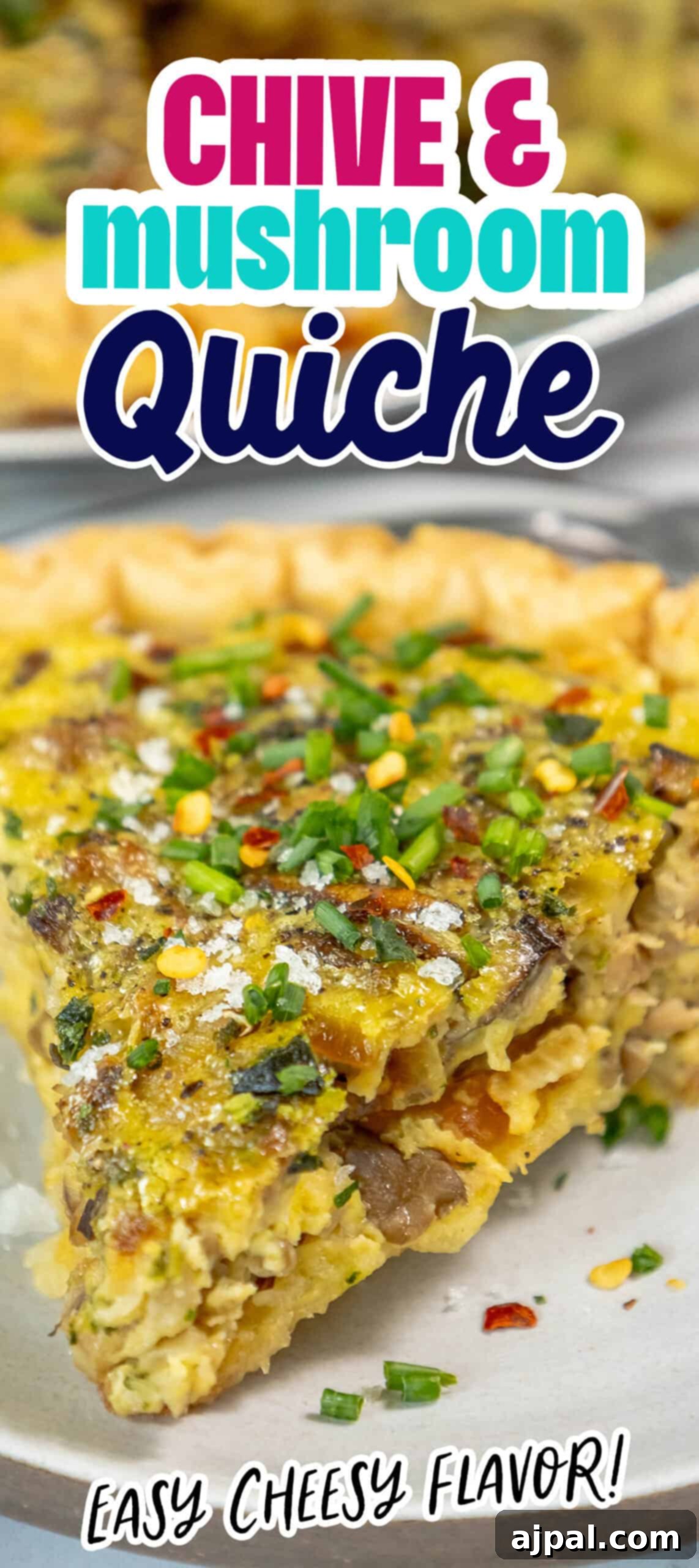 Forest Mushroom Quiche 11 A savory mushroom quiche on a plate, ready to be served.