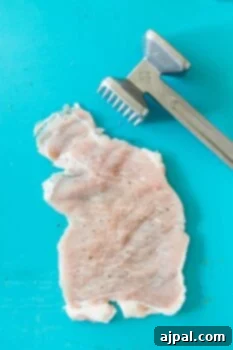 Pound pork thin.