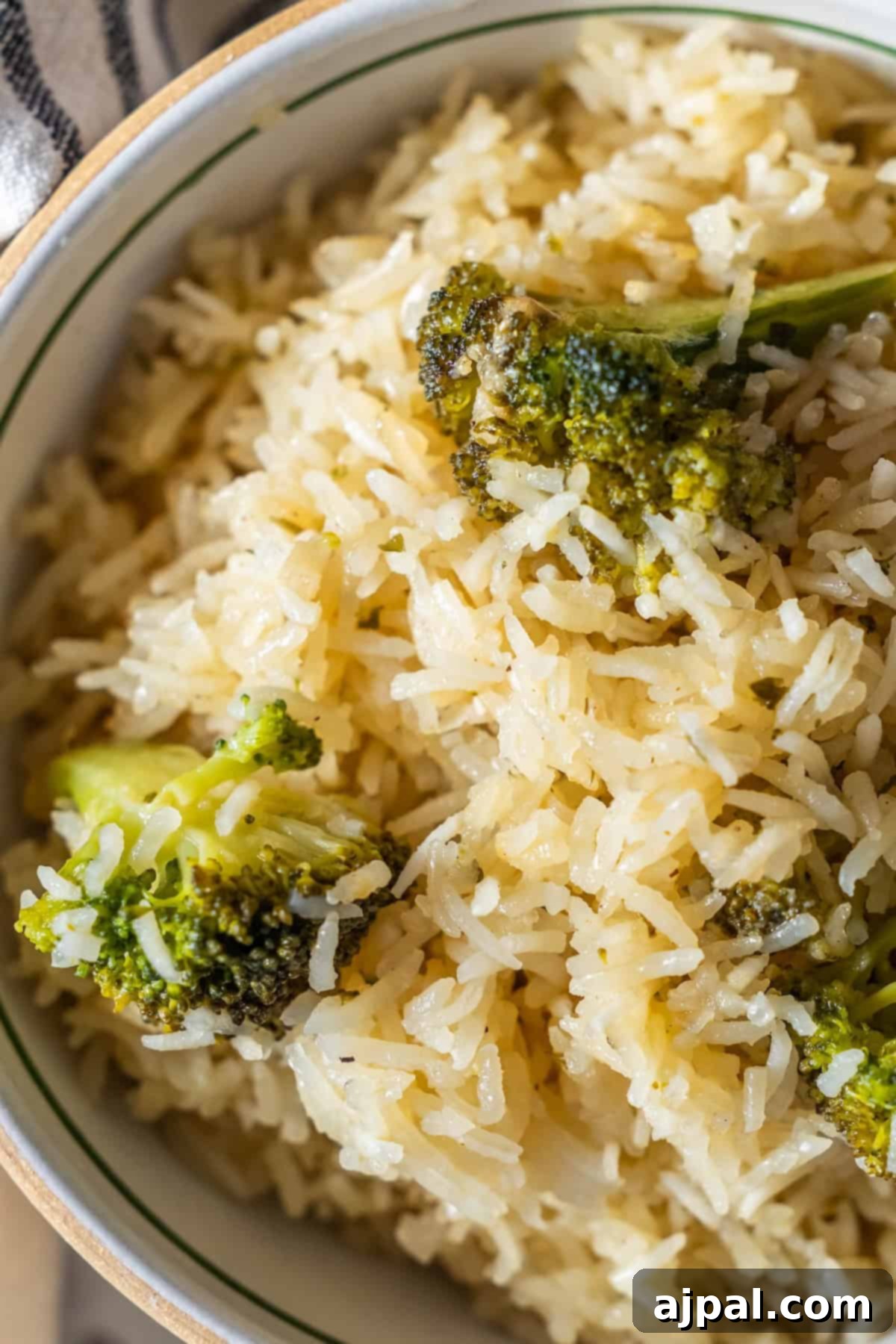 Close-up of a bowl of Baked Ranch Rice and Broccoli