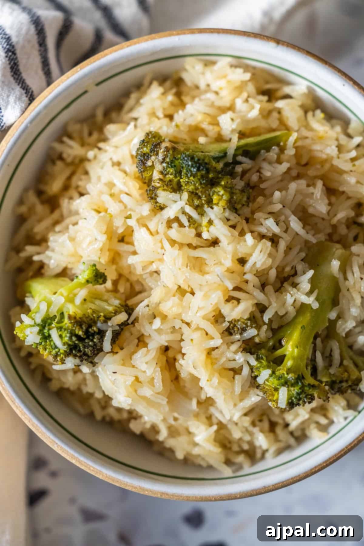 Bowl of finished Baked Ranch Rice and Broccoli