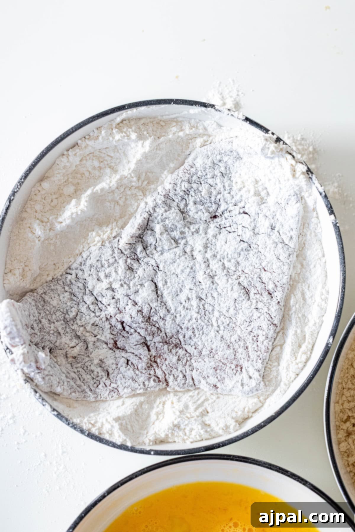 Steak coated in flour