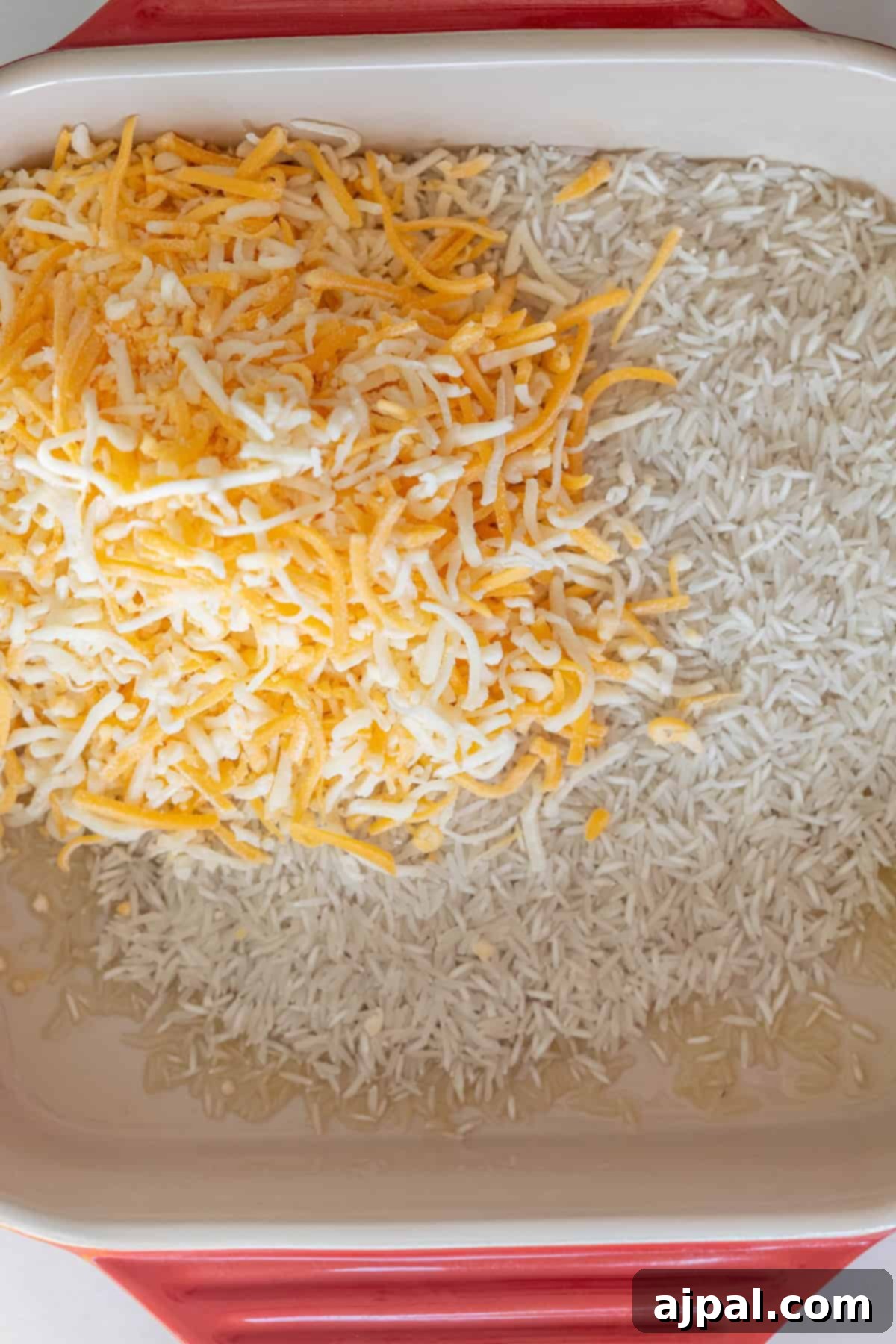 Rice and Cheese in Baking Dish