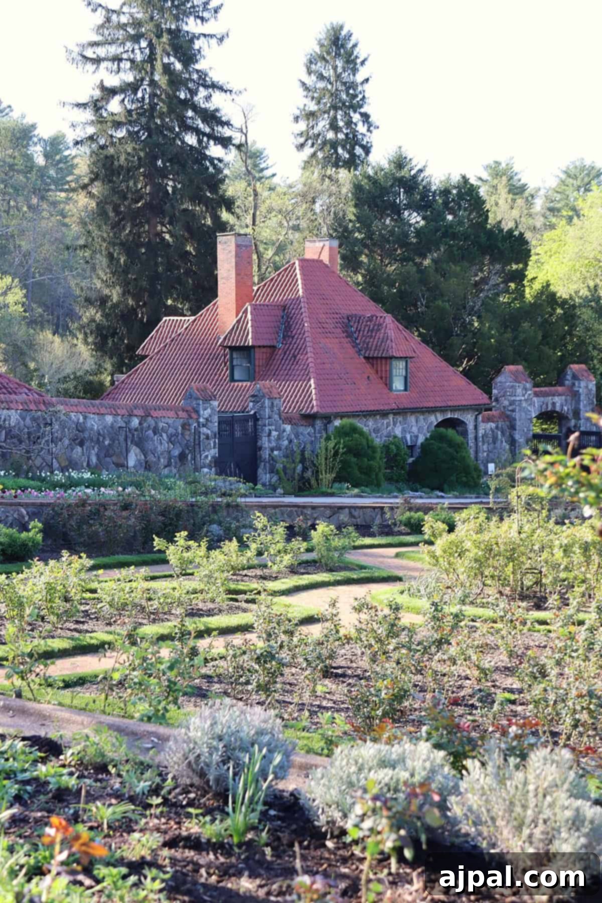 Stone cottage and garden at Biltmore