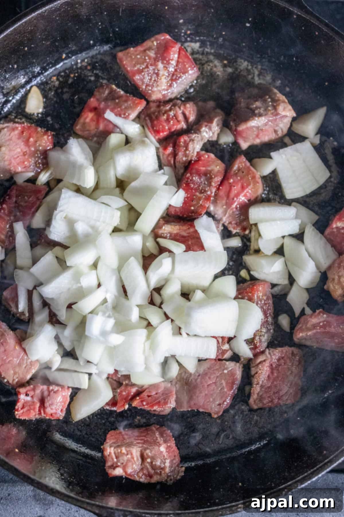 Sirloin Steak Bites 8 Sirloin Steak Tips and Onions Searing