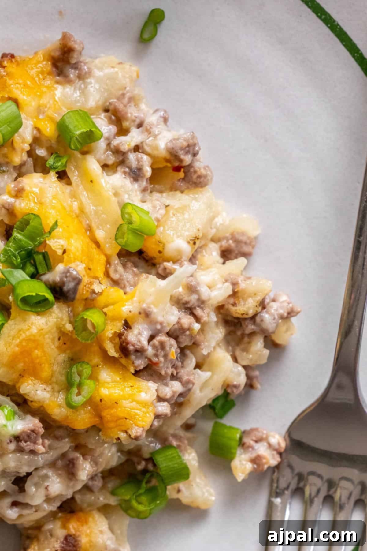 Cheesy Ground Beef and Potato Bake 4 Close-up of Cheesy Ground Beef Casserole
