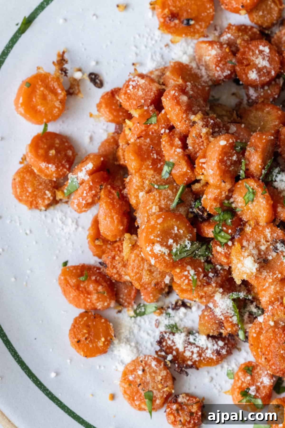 Garlic Parmesan Roasted Carrots on a plate